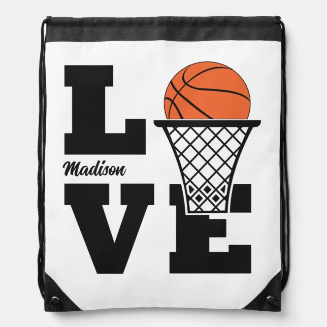 Custom Name Basketball Love Drawstring Bag (Front)