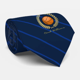Custom Name Basketball Navy Striped Tie