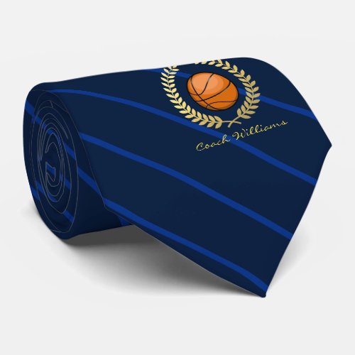 Custom Name Basketball Navy Striped Tie