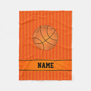 Custom name basketball orange stripes fleece blanket