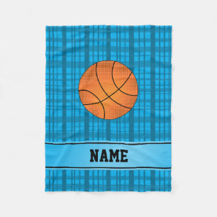 Custom name basketball sky blue plaid fleece blanket