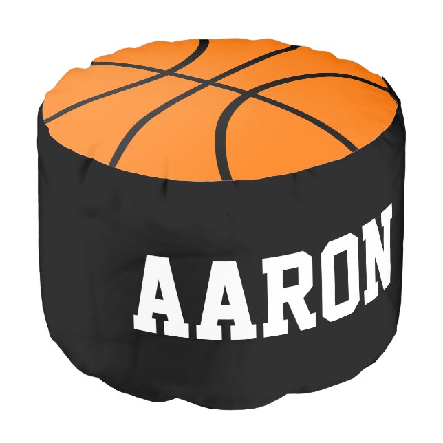 Custom Name Basketball Sports Pillow Ottoman Pouf (Angled Front)