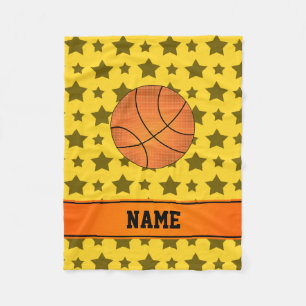 Custom name basketball yellow stars fleece blanket