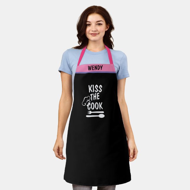 Custom Name BBQ Baker's Kiss the Chef Funny Apron (Worn)