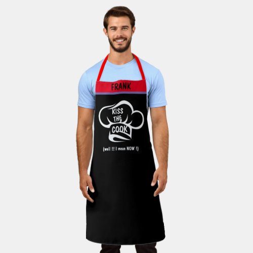 Custom Name BBQ Grill Bakers Kiss the Chef Funny Apron