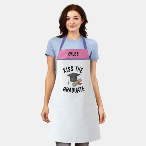 Custom Name BBQ Kiss the Graduate Humor Funny Chef Apron