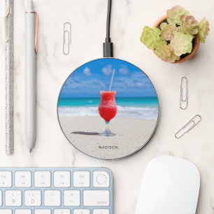 Custom name Beach Coctail Wireless Charger