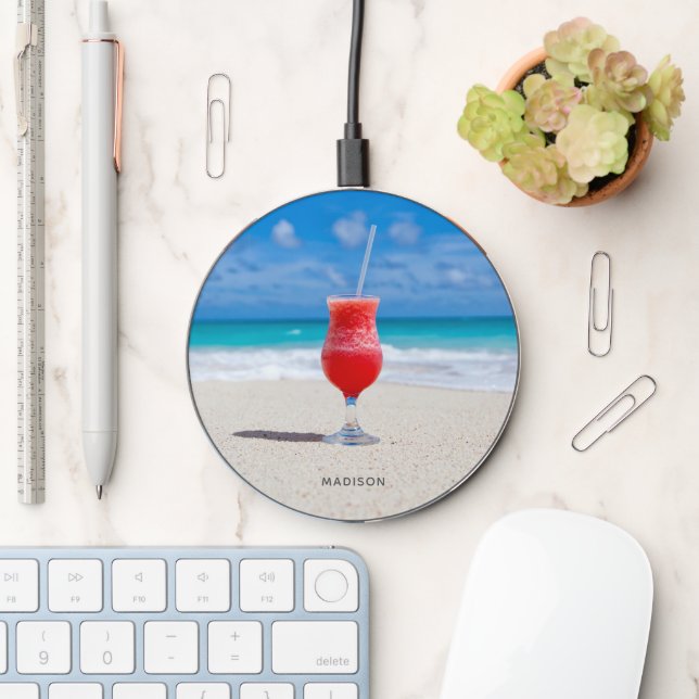 Custom name Beach Coctail Wireless Charger (Desk)