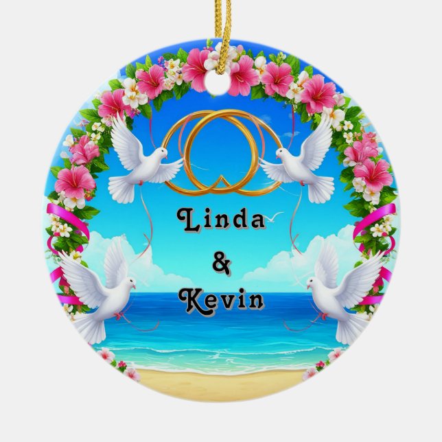 🌊 Custom Name Beach Floral Arch Ocean Ornament 🌸 (Front)