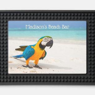 Custom name Beach Parrot Bar Mat