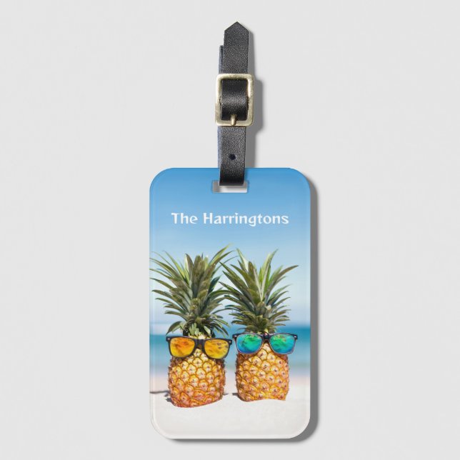 Custom Name Beach Pineapples Luggage Tag (Front Vertical)
