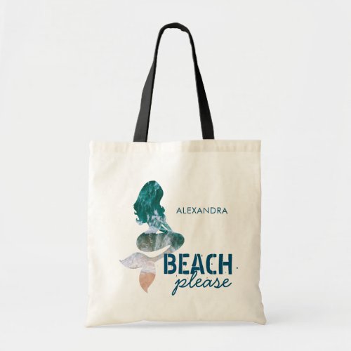 Custom Name Beach Please Mermaid Summer Tropical Tote Bag