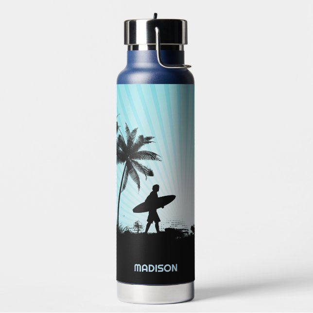 Custom Name Beach Surfer Water Bottle (Left)