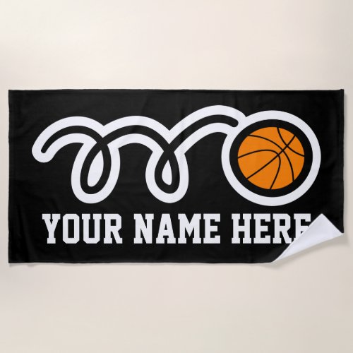 Custom name beach towel gift with basketball logo