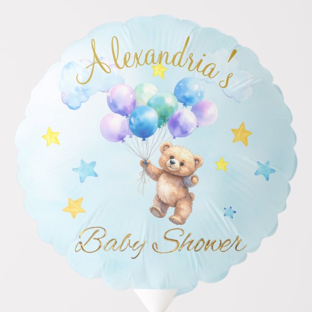 Custom Name Bear floating balloons Baby Shower (Front)