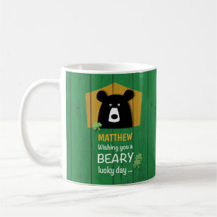 Custom Name, Bear & Shamrocks on St. Patrick's Day Coffee Mug