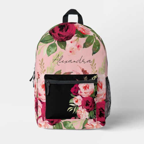 Custom name Beautiful botanical watercolor floral  Printed Backpack