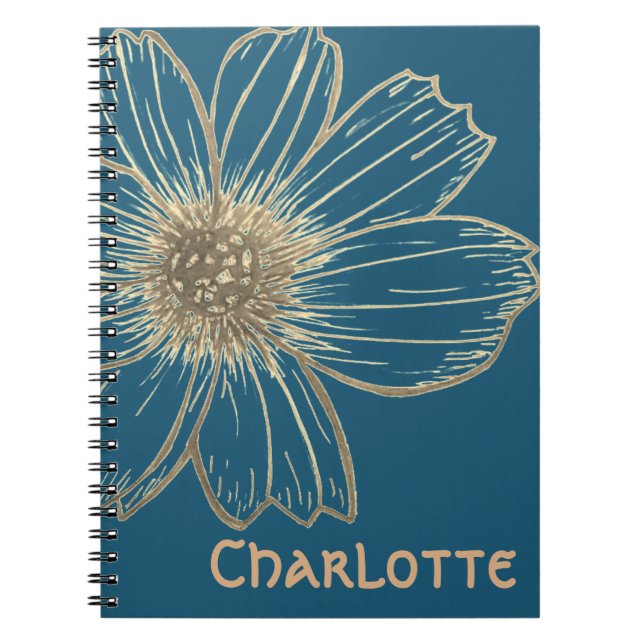 Custom Name Beautiful Gold Flower design  Notebook (Front)