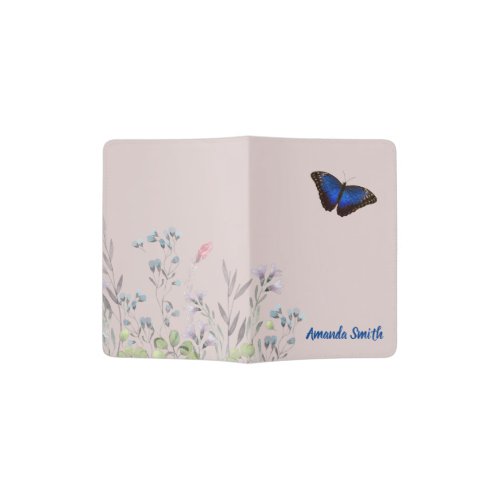 Custom Name Beautiful Morpho Butterfly Wildflowers Passport Holder