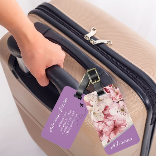 Custom name Beautiful Sakura Cherry Blossom Pink Luggage Tag