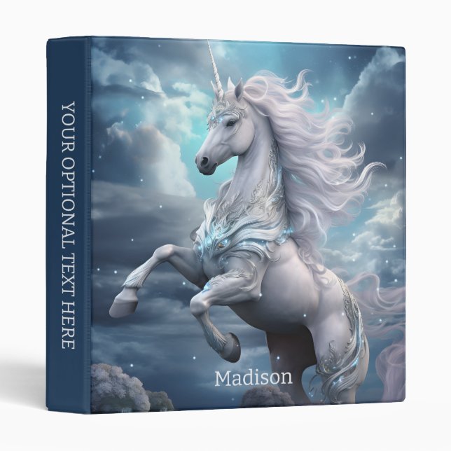 Custom Name Beautiful Unicorn 3 Ring Binder (Front/Spine)
