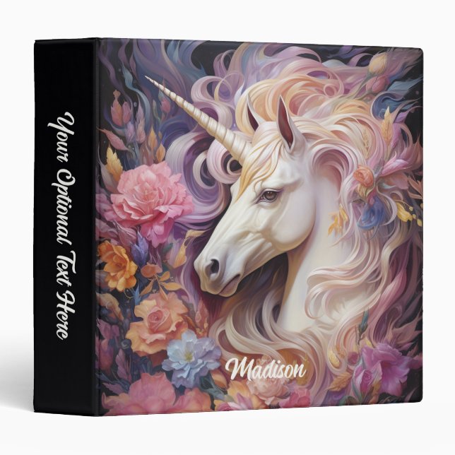 Custom Name Beautiful Unicorn 3 Ring Binder (Front/Spine)