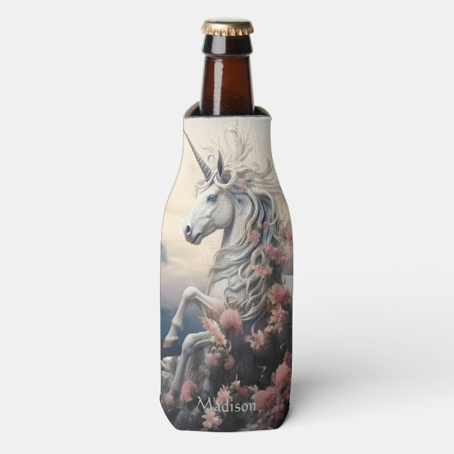 Custom Name Beautiful Unicorn Bottle Cooler (Bottle Front)