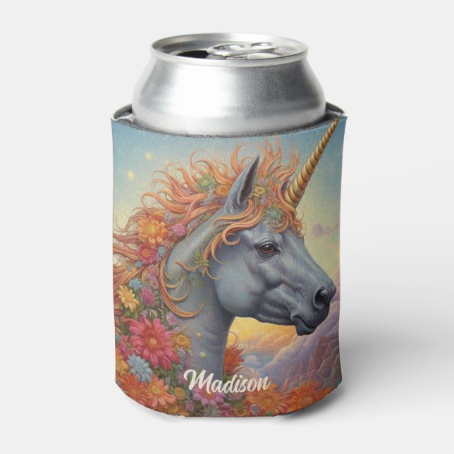 Custom Name Beautiful Unicorn Can Cooler (Can Front)