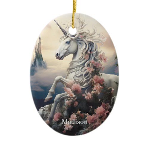 Custom Name Beautiful Unicorn Ceramic Ornament