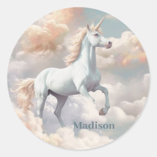 Custom Name Beautiful Unicorn Classic Round Sticker