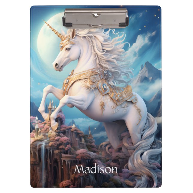 Custom Name Beautiful Unicorn Clipboard (Front)