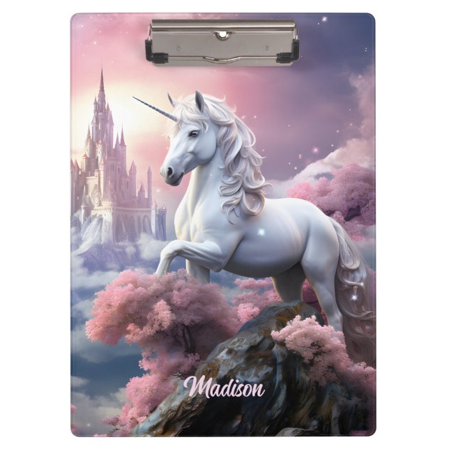 Custom Name Beautiful Unicorn Clipboard (Front)