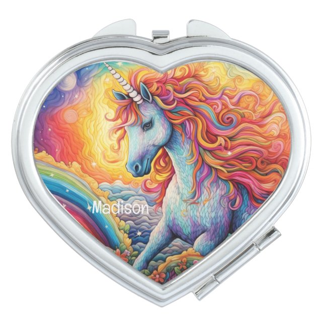 Custom Name Beautiful Unicorn Compact Mirror (Front)