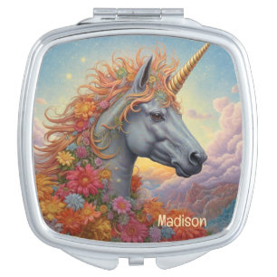 Custom Name Beautiful Unicorn Compact Mirror