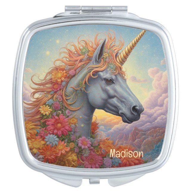Custom Name Beautiful Unicorn Compact Mirror (Front)