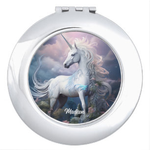 Custom Name Beautiful Unicorn Compact Mirror