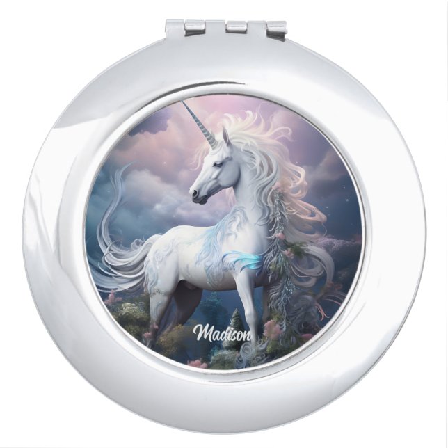 Custom Name Beautiful Unicorn Compact Mirror (Front)