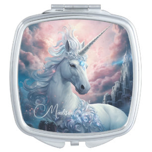 Custom Name Beautiful Unicorn Compact Mirror