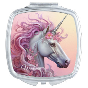 Custom Name Beautiful Unicorn Compact Mirror