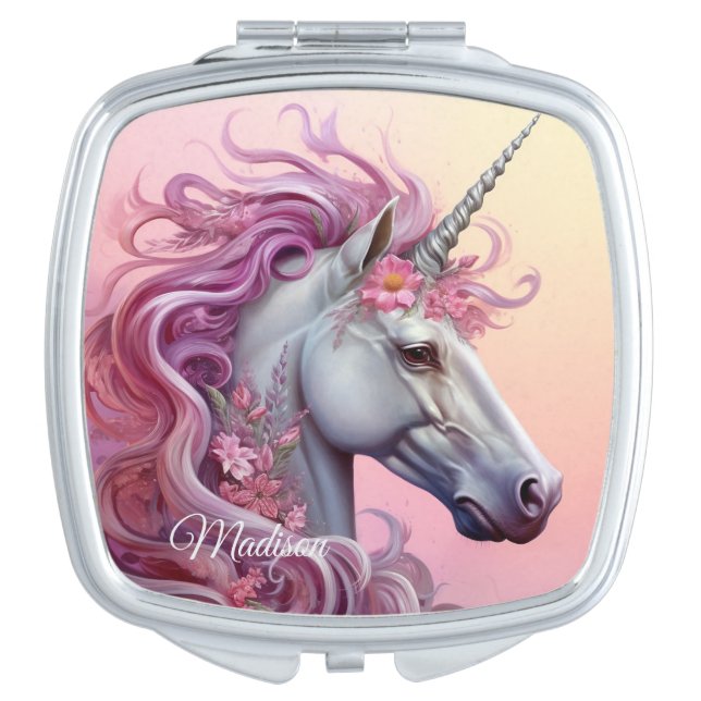 Custom Name Beautiful Unicorn Compact Mirror (Front)