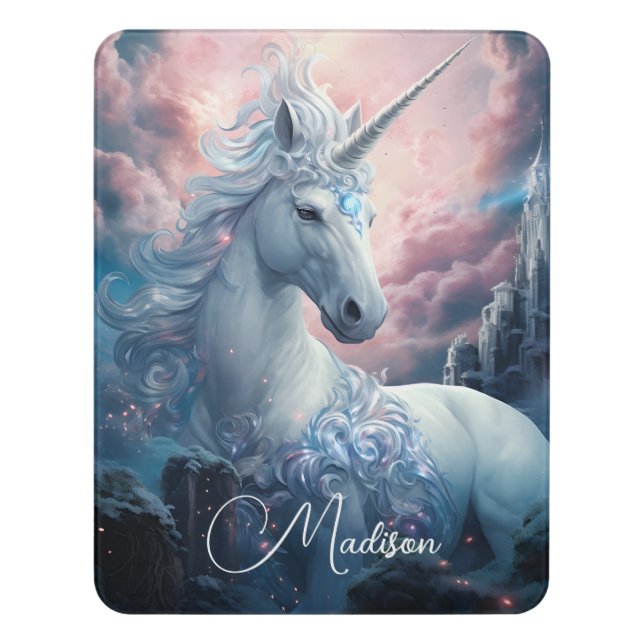 Custom Name Beautiful Unicorn Door Sign (Contemporary Vert)