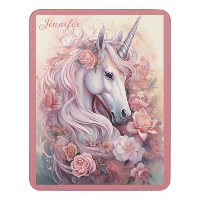 Custom Name Beautiful Unicorn Door Sign (Contemporary Vert)