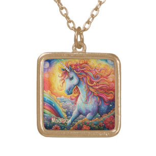 Custom Name Beautiful Unicorn Gold Plated Necklace