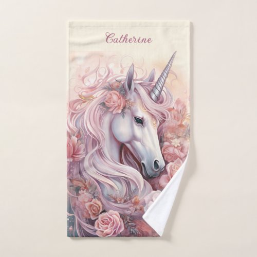 Custom Name Beautiful Unicorn Hand Towel