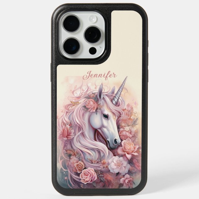 Custom Name Beautiful Unicorn iPhone 15 Pro Max Case (Back)