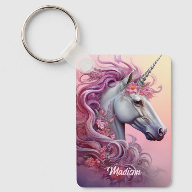 Custom Name Beautiful Unicorn Keychain (Front)
