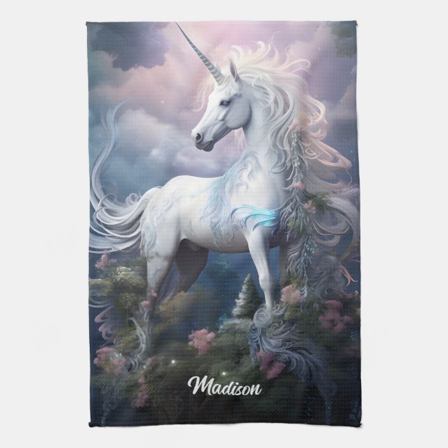 Custom Name Beautiful Unicorn Kitchen Towel (Vertical)