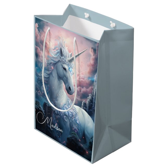 Custom Name Beautiful Unicorn Medium Gift Bag (Back Angled)
