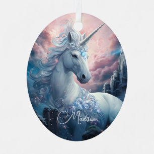 Custom Name Beautiful Unicorn Metal Ornament
