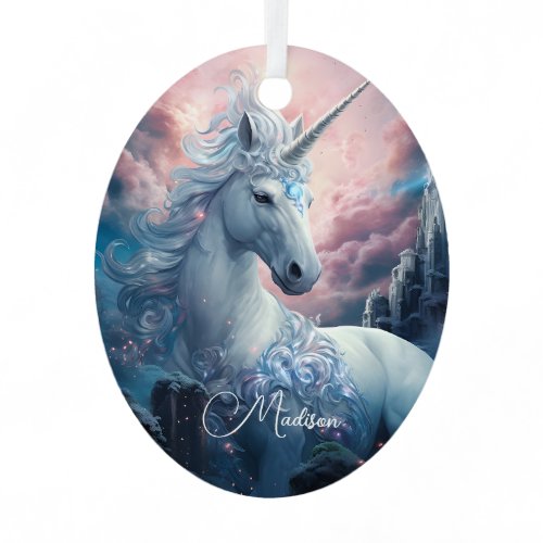 Custom Name Beautiful Unicorn Metal Ornament